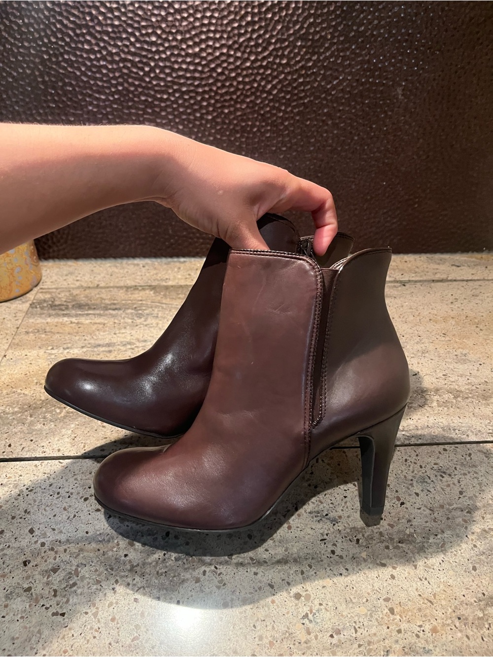 Gianni Bini Brown Leather Ankle Booties